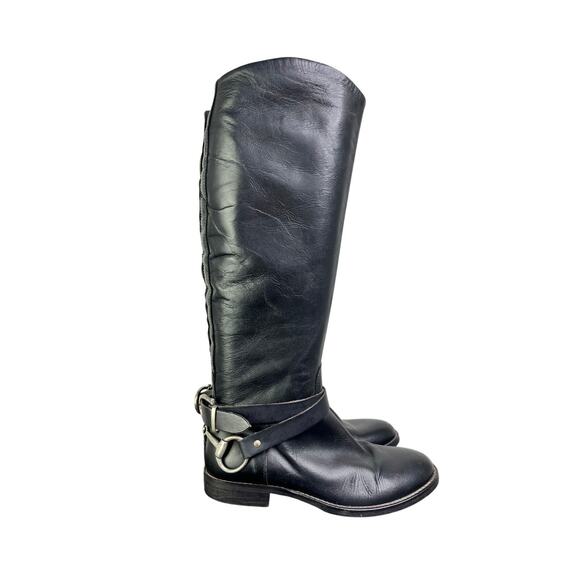 Thunder Italy Boots Womens 36 Black Leather Riding Style MC Buckle Zip Ankle - Picture 2 of 9
